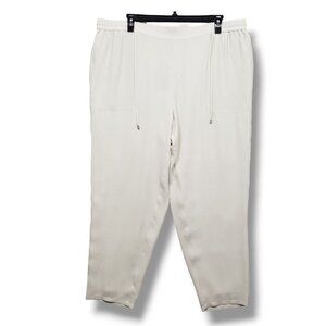 Eileen Fisher Silk Georgette Crepe Pants Womens 2X Bone Lined Tapered Drawstring